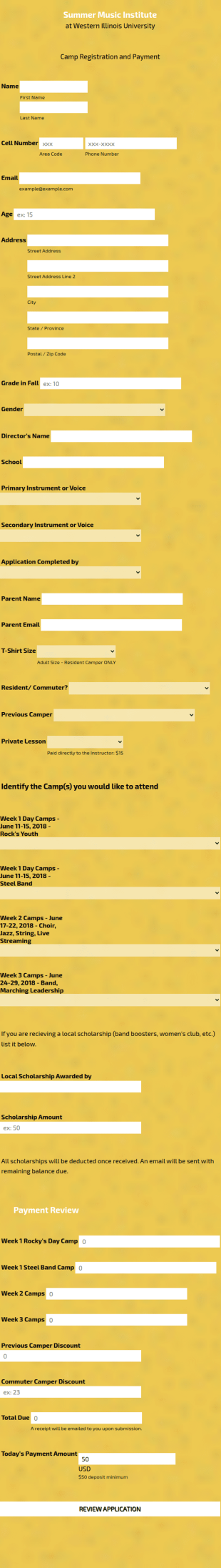 Summer Music Camp Registration Form Template
