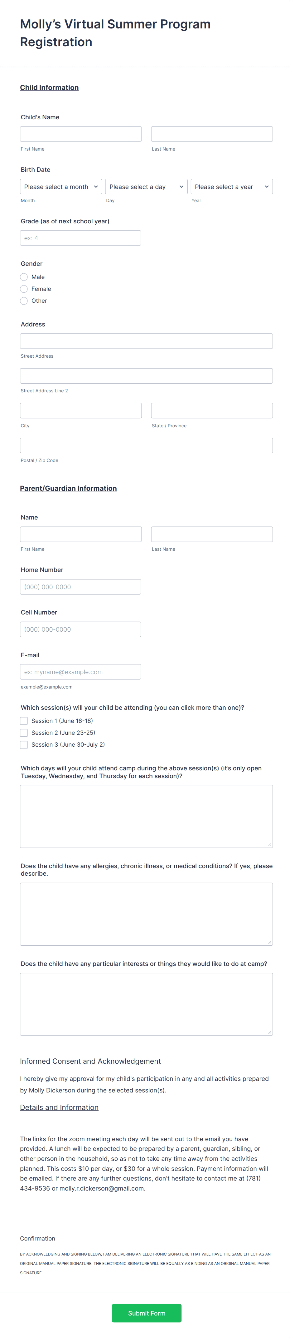 Summer Program Registration Form Template | Jotform