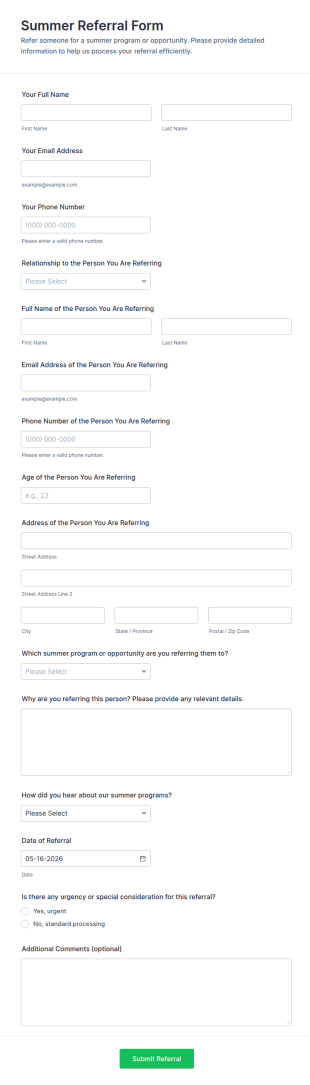 Summer Referral Form Template