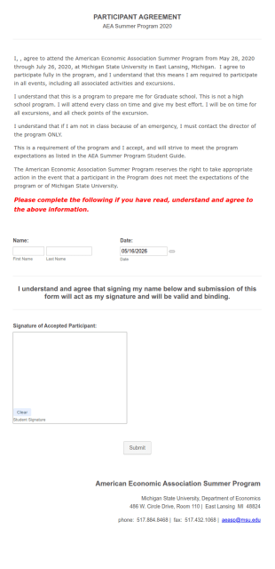 Summer School Agreement Form Template
