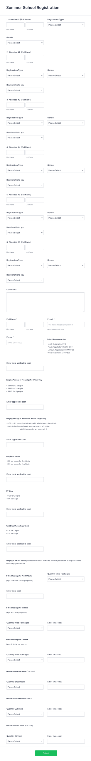 Summer School Registration Form Template