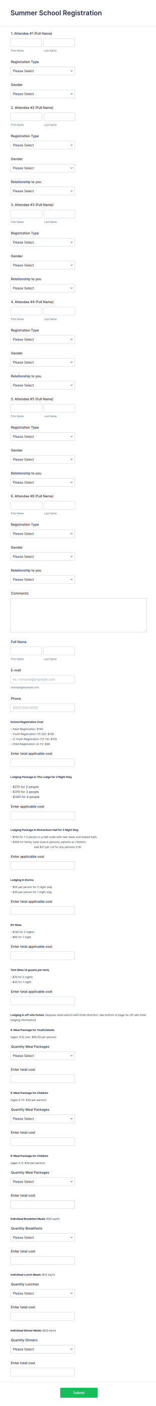 Summer School Registration Form Template