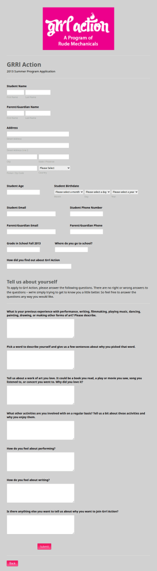 Summer Youth Program Application Form Template
