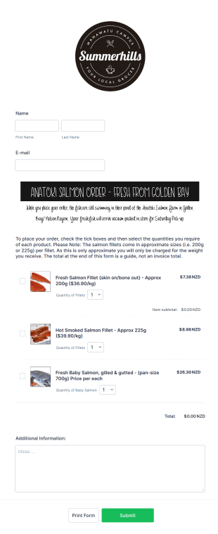 Salmon Order Form Template