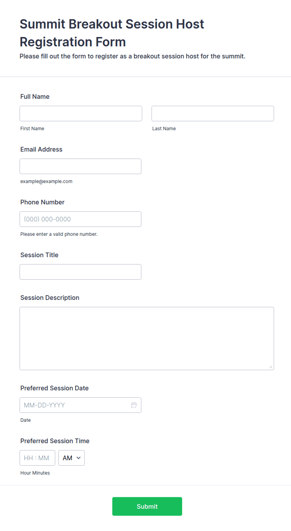 Summit Order Form Summit Breakout Session Host Registration Form Template | Jotform