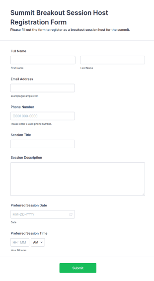 Summit Breakout Session Host Registration Form Template