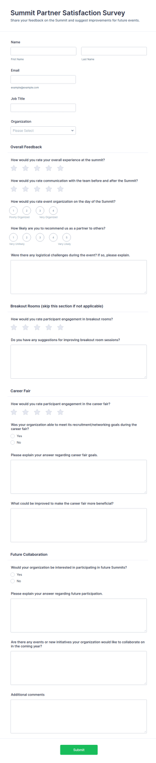 Summit Partner Satisfaction Survey Form Template