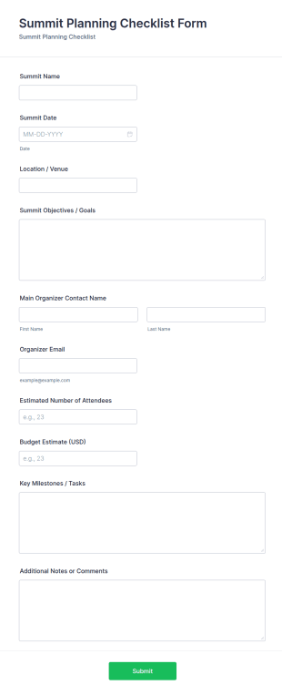 Summit Planning Checklist Form Template