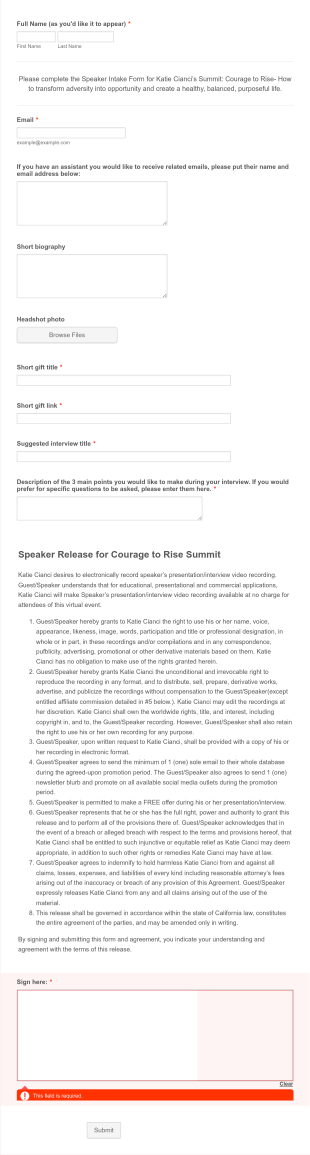 Summit Speaker Template Form Template