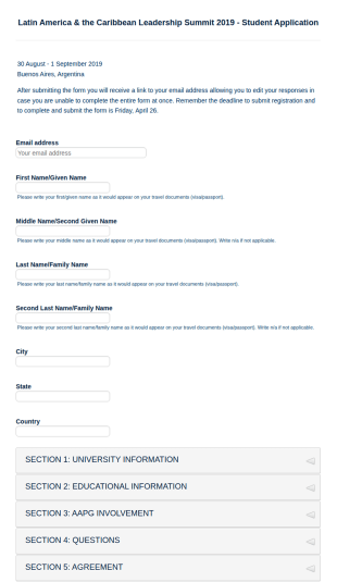 Summit Student Application Form Template