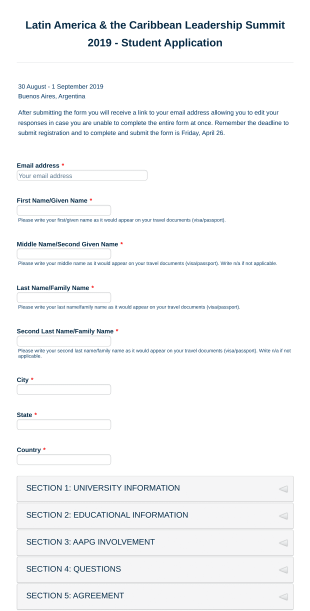 Summit Student Application Form Template