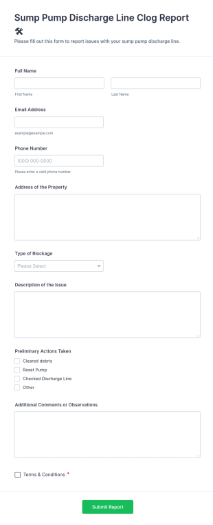Sump Pump Discharge Line Clog Report 🛠️ Form Template