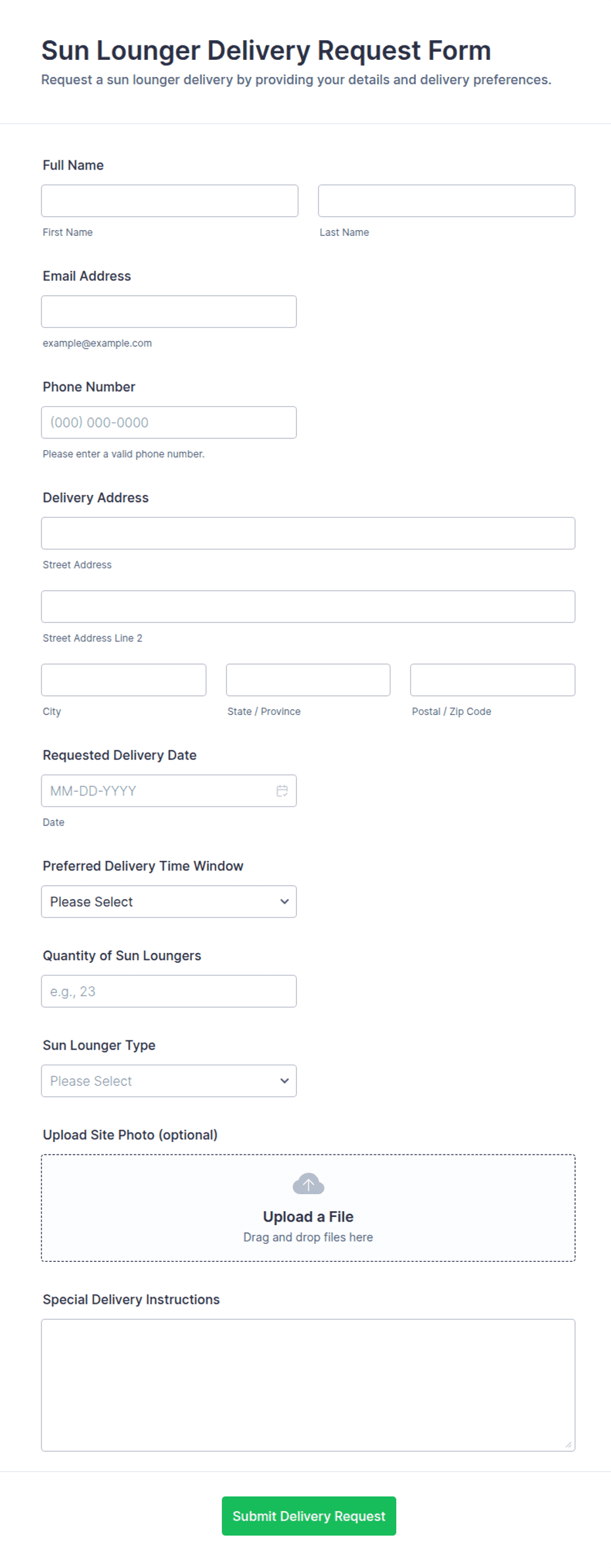 Sun Lounger Delivery Request Form Template | Jotform