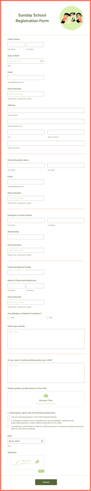 Sunday School Registration Form Template