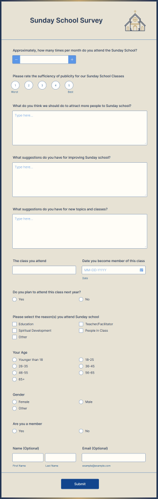 Sunday School Survey Form Template