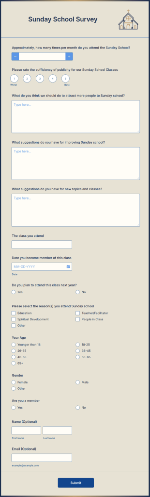 Sunday School Survey Form Template