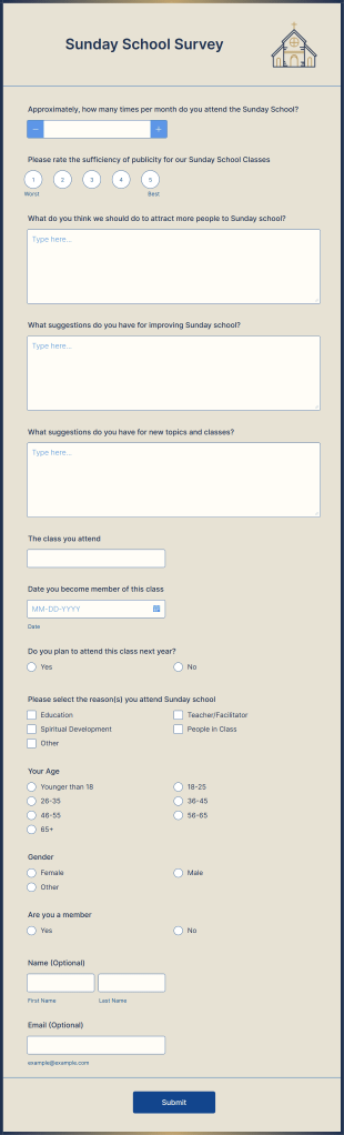 Sunday School Survey Form Template