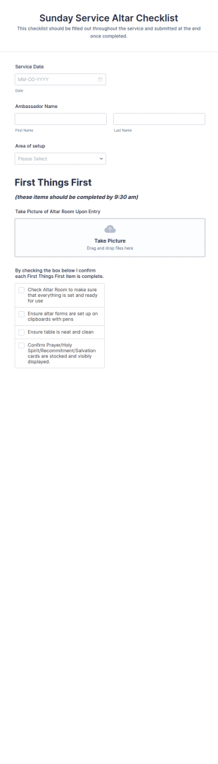 Sunday Service Altar Checklist Form Template