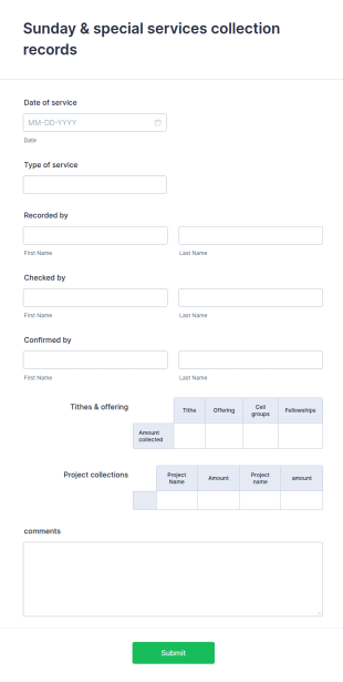 Sunday Service Record Form Template