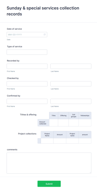Sunday Service Record Form Template