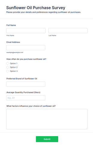 Sunflower Oil Purchase Survey Form Template