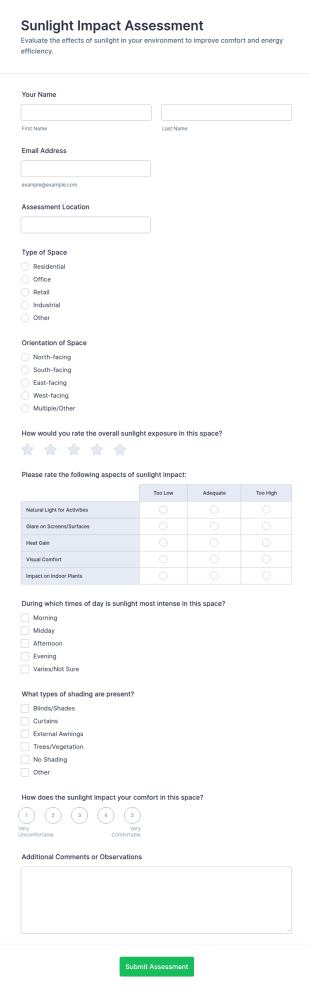 Sunlight Impact Assessment Form Template