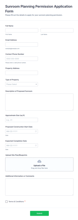 Sunroom Planning Permission Application Form Template