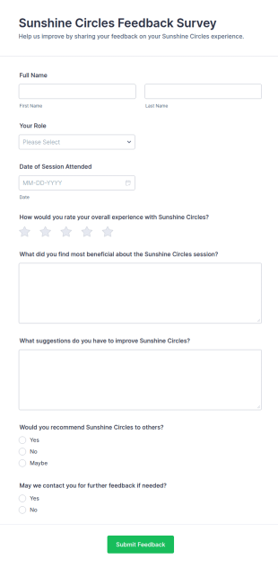Sunshine Circles Feedback Survey Form Template