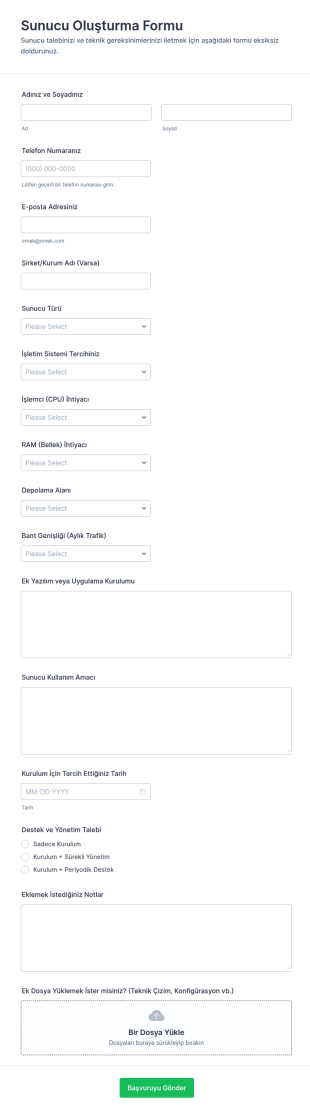 Sunucu Oluşturma Form Şablonu