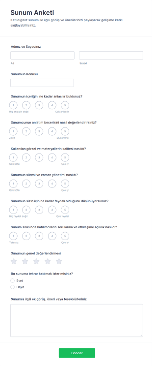 Sunum Anketi Form Şablonu