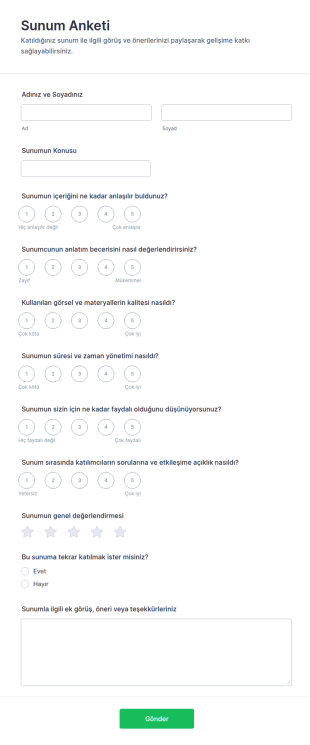 Sunum Anketi Form Şablonu