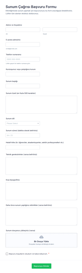 Sunum Çağrısı Başvuru Form Şablonu