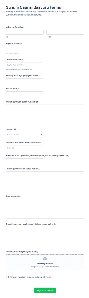 Sunum Çağrısı Başvuru Form Şablonu