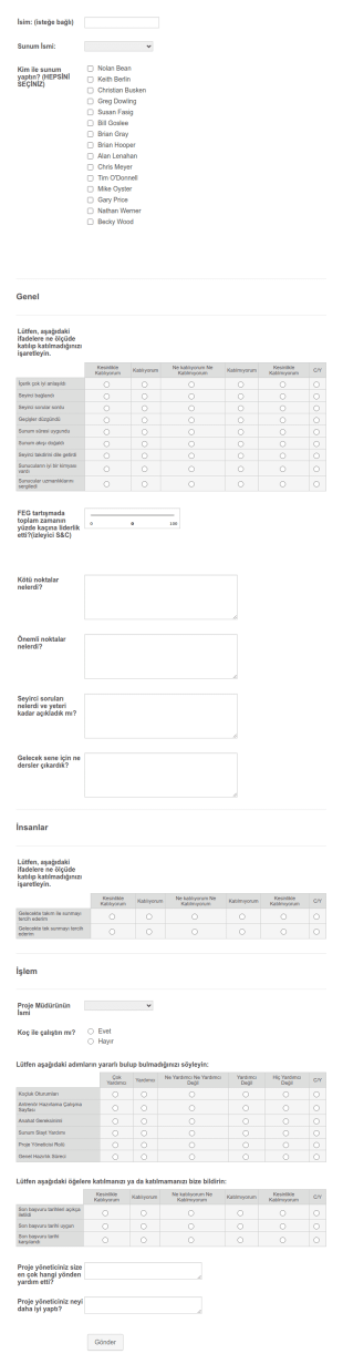 Sunum Değerlendirme Form Şablonu