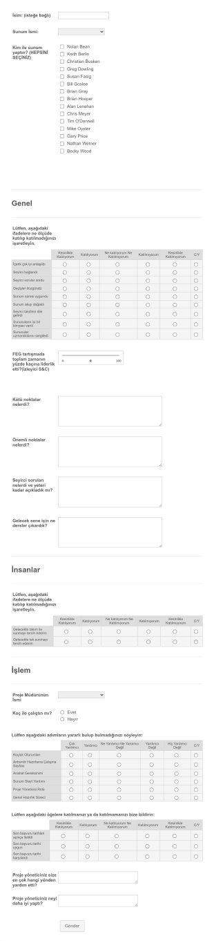 Sunum Değerlendirme Form Template