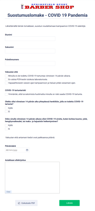 Suostumuslomake COVID 19 Pandemia