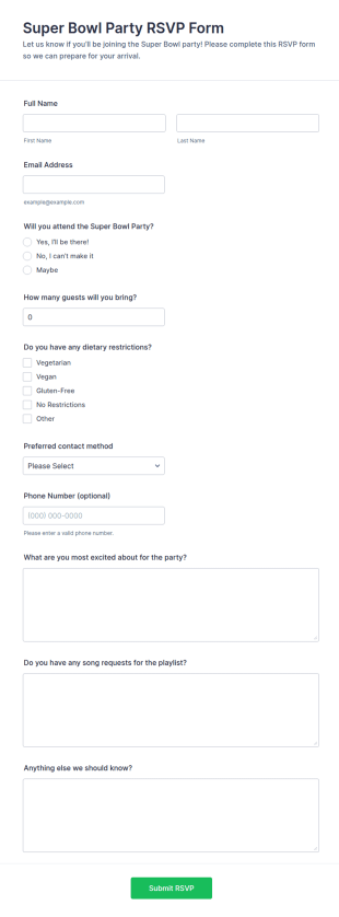 Super Bowl Party RSVP Form Template