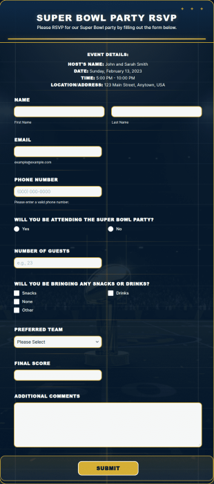 Super Bowl Party RSVP Form Template