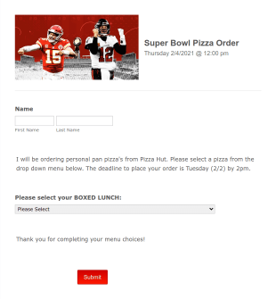 Super Bowl Pizza Order 2021 Form Template