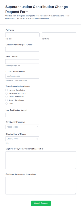 Superannuation Contribution Change Request Form Template