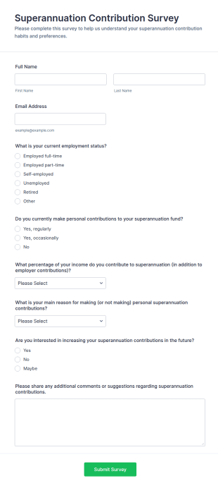 Superannuation Contribution Survey Form Template
