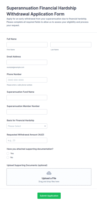 Superannuation Financial Hardship Withdrawal Application Form Template