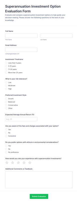 Superannuation Investment Option Evaluation Form Template
