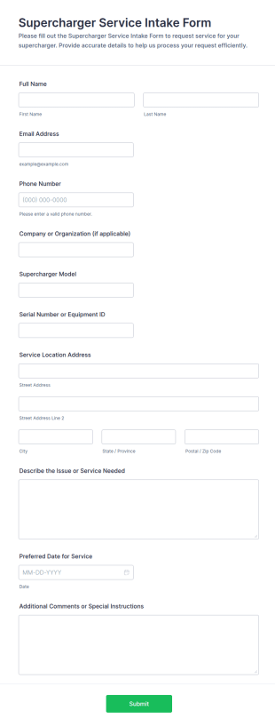 Supercharger Service Intake Form Template