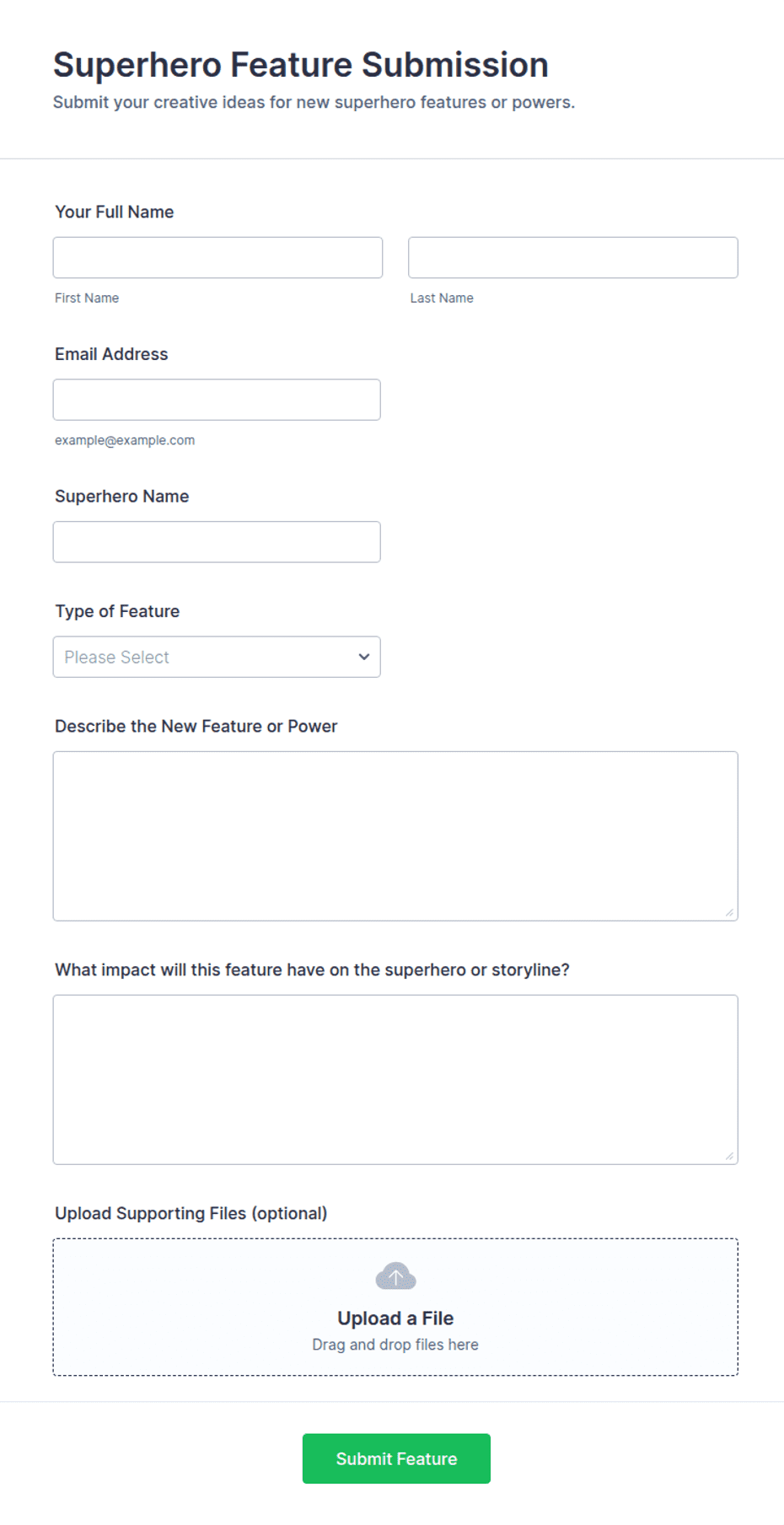 Feature Form.pdf Superhero Feature Submission Form Template | Jotform