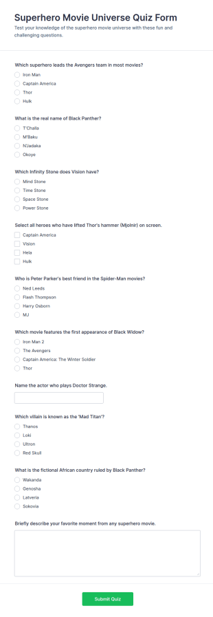 Superhero Movie Universe Quiz Form Template