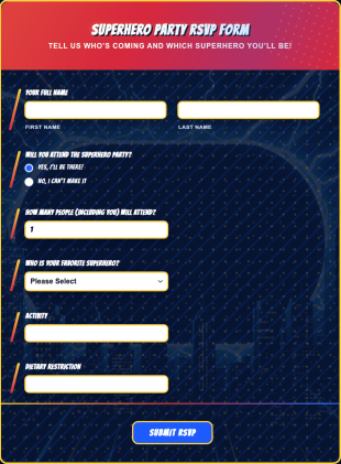 Superhero Party RSVP Form Template