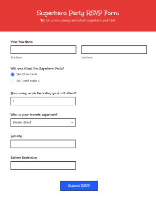 Superhero Party RSVP Form Template