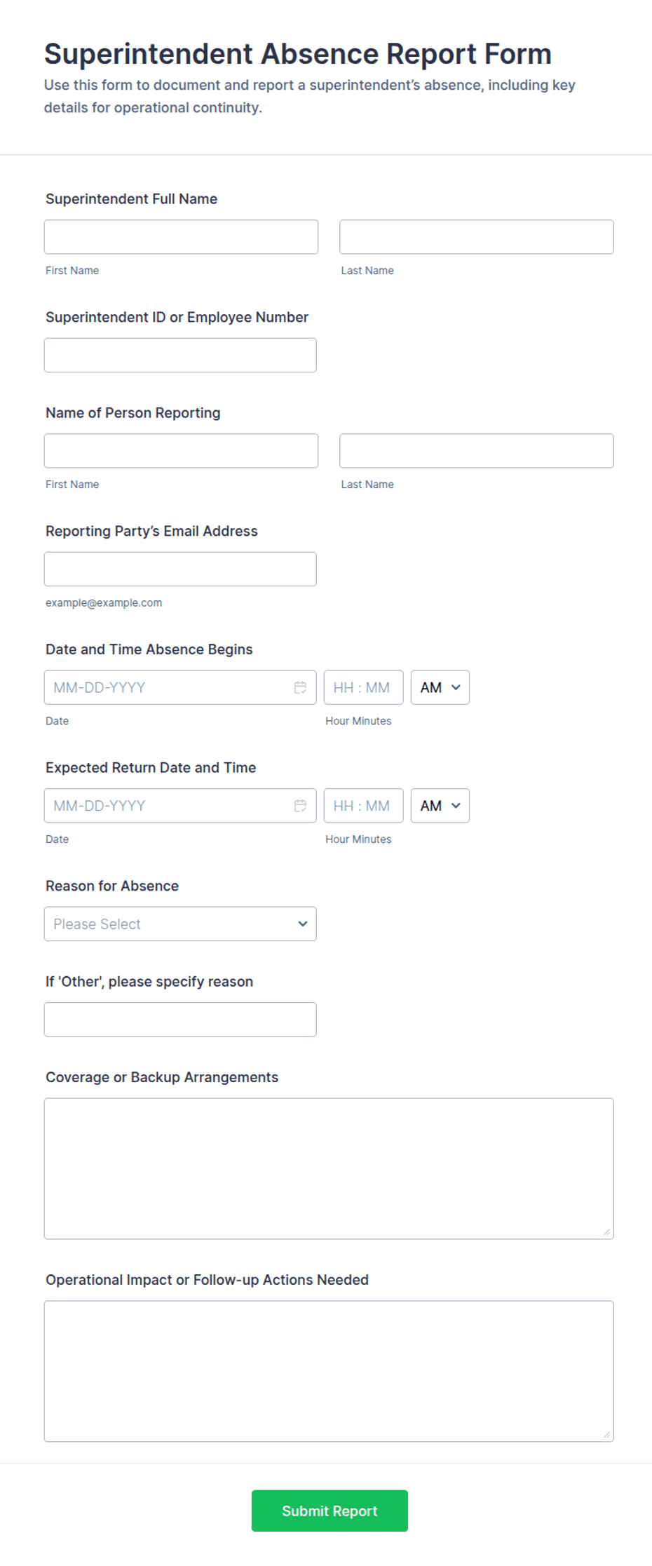 Superintendent Absence Report Form Template | Jotform