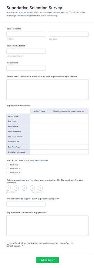 Superlative Selection Survey Form Template